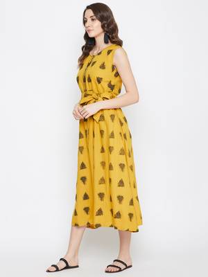 Yellow printed rayon kurtas-and-kurtis 3