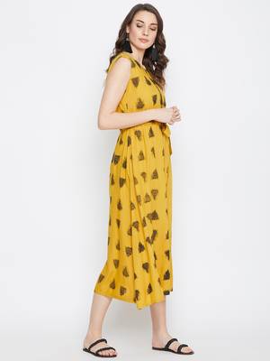 Yellow printed rayon kurtas-and-kurtis 4