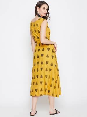 Yellow printed rayon kurtas-and-kurtis 5