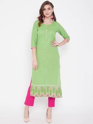 Green  embroidered cotton kurtas-and-kurtis 1