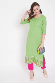 Green  embroidered cotton kurtas-and-kurtis
