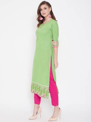 Green  embroidered cotton kurtas-and-kurtis 3
