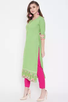 Green  embroidered cotton kurtas-and-kurtis