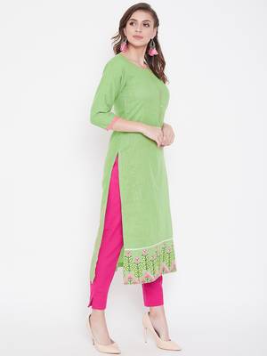 Green  embroidered cotton kurtas-and-kurtis 4
