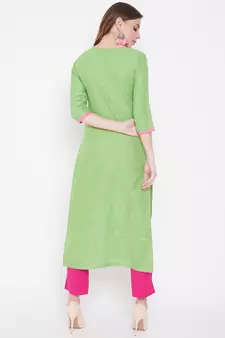 Green  embroidered cotton kurtas-and-kurtis