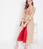 Beige embroidered rayon kurtas-and-kurtis