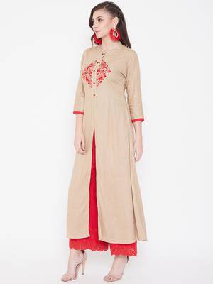 Beige embroidered rayon kurtas-and-kurtis 3
