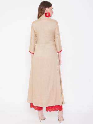 Beige embroidered rayon kurtas-and-kurtis 5