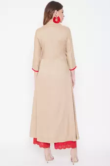 Beige embroidered rayon kurtas-and-kurtis