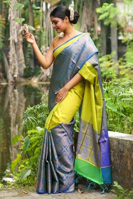 Lime woven brocade saree with blouse 1