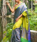 Lime woven brocade saree with blouse