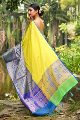 Lime woven brocade saree with blouse 2