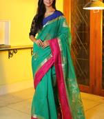 Sea green woven chanderi silk saree with blouse