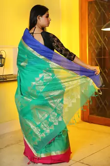 Sea green woven chanderi silk saree with blouse
