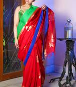 Dark red woven chanderi silk saree with blouse