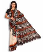 Black & Beige Silk Saree with Batik Work