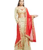 Beige embroidered silk semi stitched lehenga
