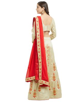 Beige embroidered silk semi stitched lehenga 2