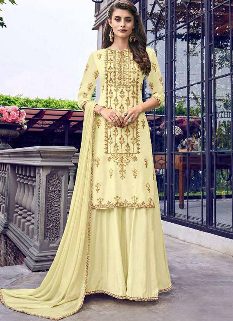 Light Yellow Georgette Pakistani Salwar Kameez