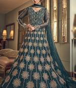 Teal Butter Fly Net  Wedding Salwar Kameez