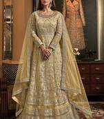 Dark Cream Butter Fly Net  Wedding Salwar Kameez