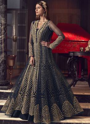 Navy Blue Butter Fly Net  Wedding Salwar Kameez 2