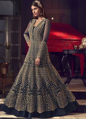 Navy Blue Butter Fly Net  Wedding Salwar Kameez 4