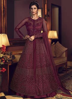 Maroon Butter Fly Net  Wedding Salwar Kameez 1