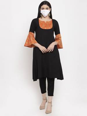 Black patch viscose rayon salwar 4
