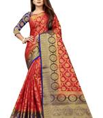 Red woven banarasi silk saree with blouse
