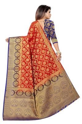 Red woven banarasi silk saree with blouse 4