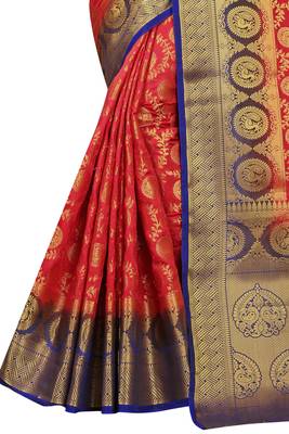 Red woven banarasi silk saree with blouse 5