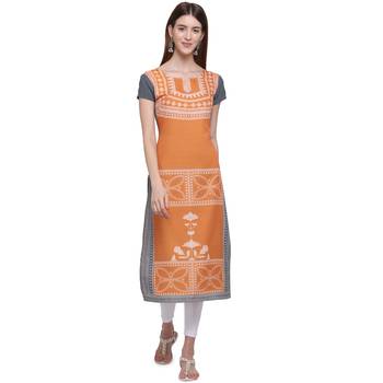 Orange printed crepe ethnic-kurtis 1