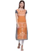 Orange printed crepe ethnic-kurtis