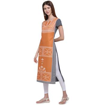 Orange printed crepe ethnic-kurtis 2