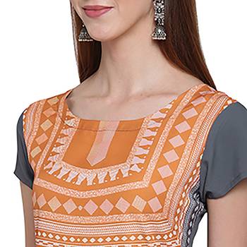 Orange printed crepe ethnic-kurtis 4