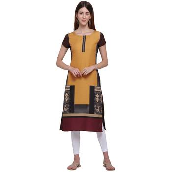 Orange printed crepe ethnic-kurtis 1