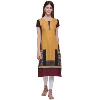 Orange printed crepe ethnic-kurtis 2