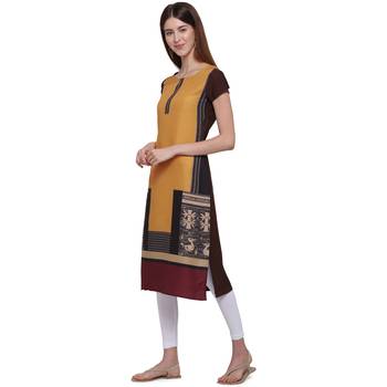 Orange printed crepe ethnic-kurtis 3
