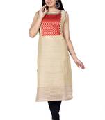 Beige printed chanderi ethnic-kurtis