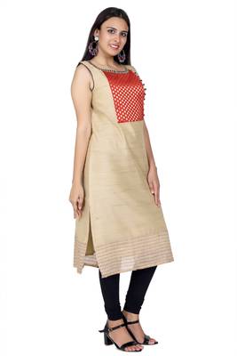 Beige printed chanderi ethnic-kurtis 2
