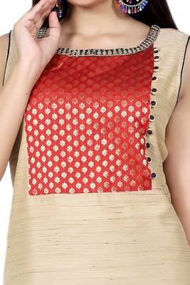 Beige printed chanderi ethnic-kurtis 4