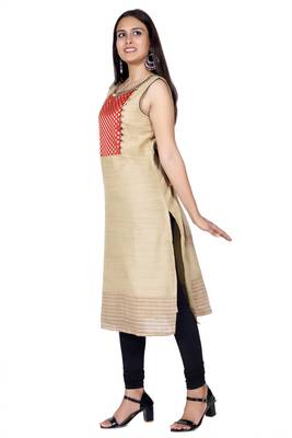 Beige printed chanderi ethnic-kurtis 5