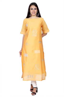 Mustard embroidered chanderi ethnic-kurtis 1