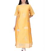 Mustard embroidered chanderi ethnic-kurtis