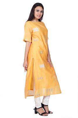Mustard embroidered chanderi ethnic-kurtis 3