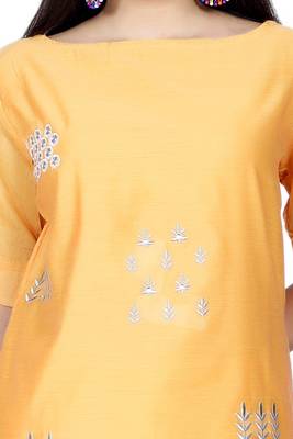 Mustard embroidered chanderi ethnic-kurtis 4