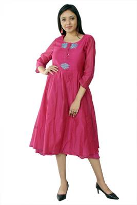 Pink embroidered chanderi ethnic-kurtis 1
