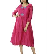 Pink embroidered chanderi ethnic-kurtis