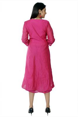 Pink embroidered chanderi ethnic-kurtis 2